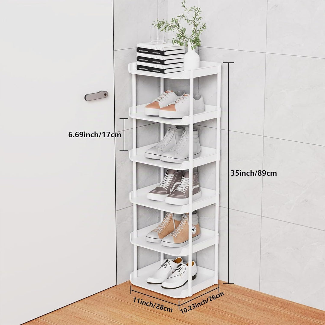 6 Ebenen Schmal Schuhregal, Mehrschichtiges Hoch Schuhregale Platzsparend, Stapelbar Klein Standrega