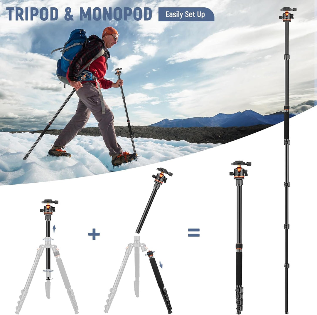 Victiv Kamera Stativ, 198cm Tragbares Reisestativ, 2-in-1 Dreibein Stativ & Einbeinstativ mit 360° P