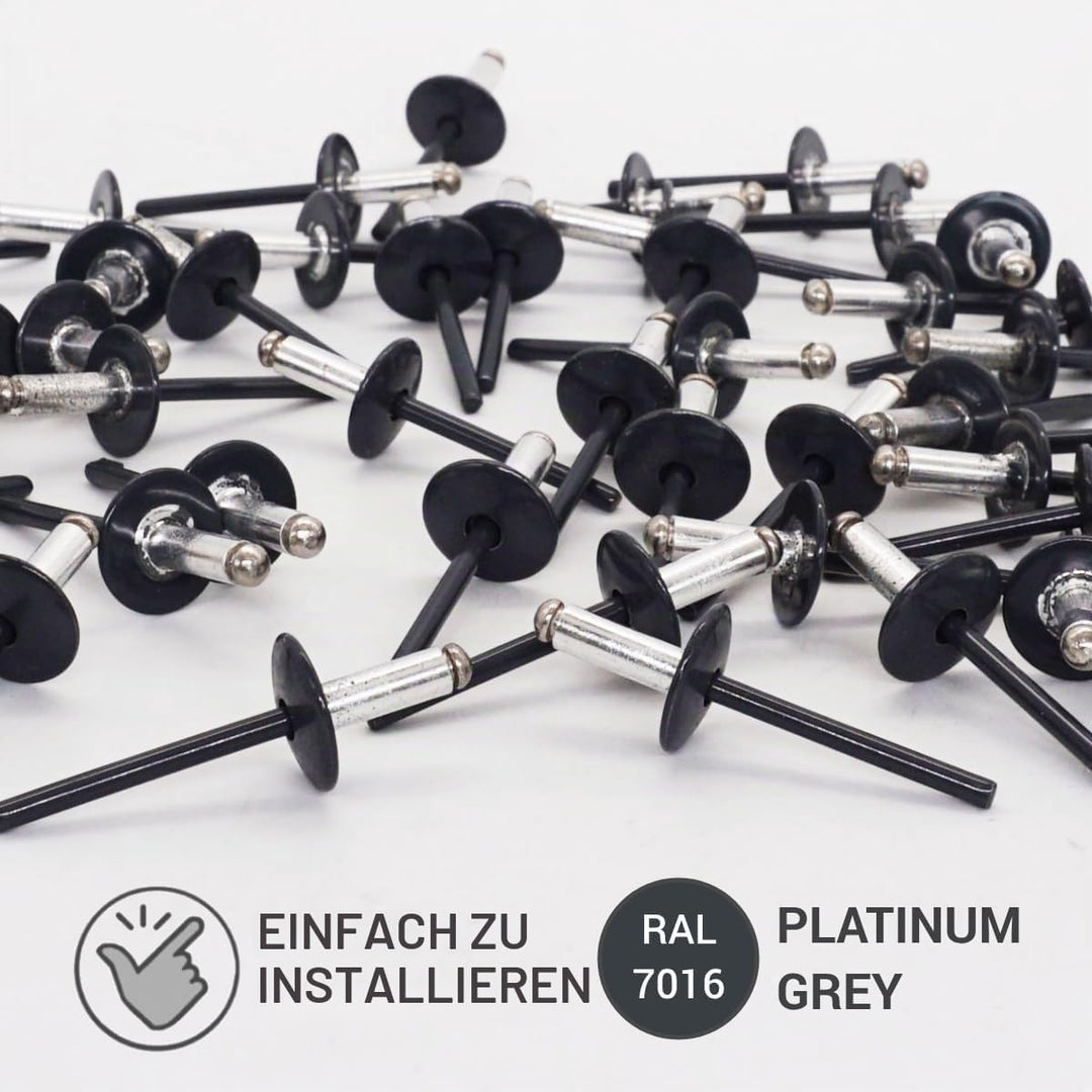 SKIR'CO (100 Stück) Grossflansch Alu Blindnieten 4,8 x 14 mm, Edelstahldorn, RAL 7016 Anthrazitgrau