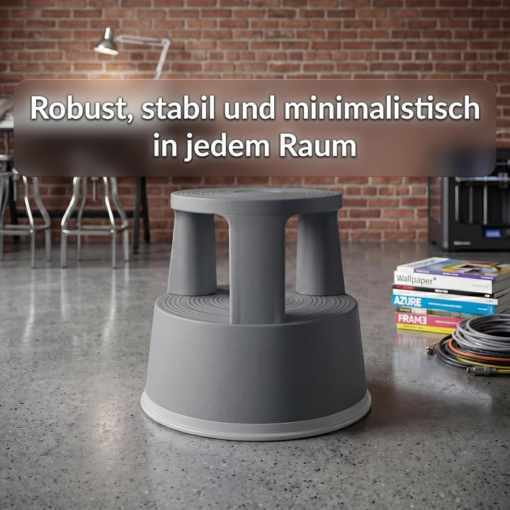 Office Marshal Rollhocker Kunststoff Elefantenfuss dunkelgrau, Rutschfester Tritthocker mit Rollen,