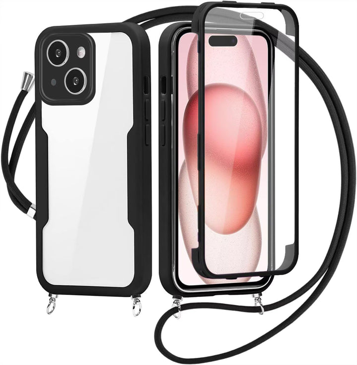 FERLAN Handykette für iPhone 14 Hülle mit Band,Transparent 360 Grad Rundumschutz Schutzhülle mit Int