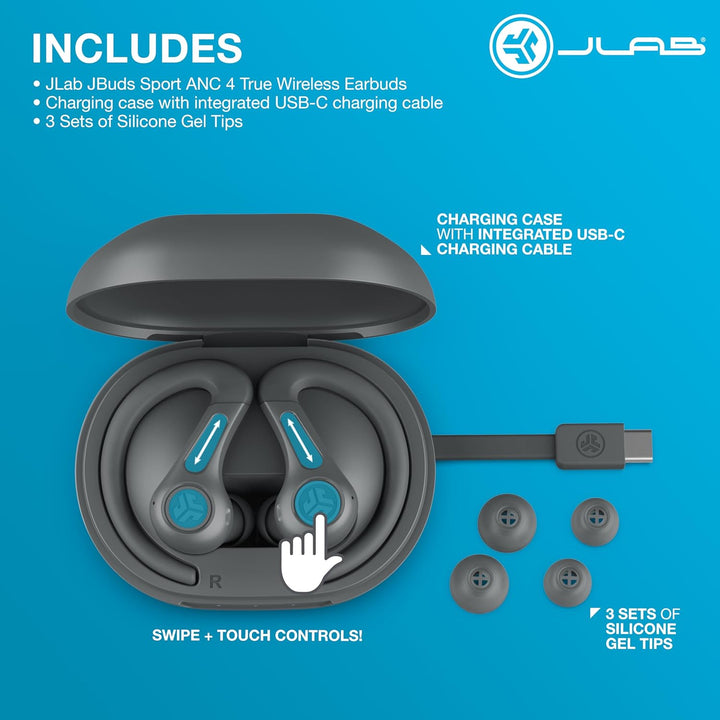 JLab JBuds Air Sport ANC 4 Kopfhörer In Ear, Sportkopfhörer Bluetooth, 60+ Std., Noise Cancelling Tr