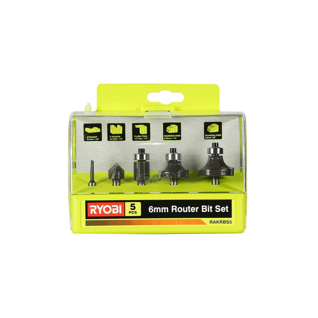 Ryobi 5132003828 Fräsersatz 5-teilig, für Kantenfräse und Oberfräse, Nutfräser, 1x Hohlkehlfräser, 2