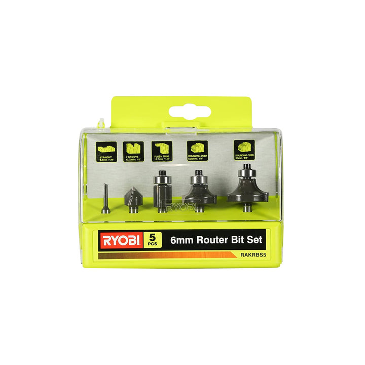 Ryobi 5132003828 Fräsersatz 5-teilig, für Kantenfräse und Oberfräse, Nutfräser, 1x Hohlkehlfräser, 2
