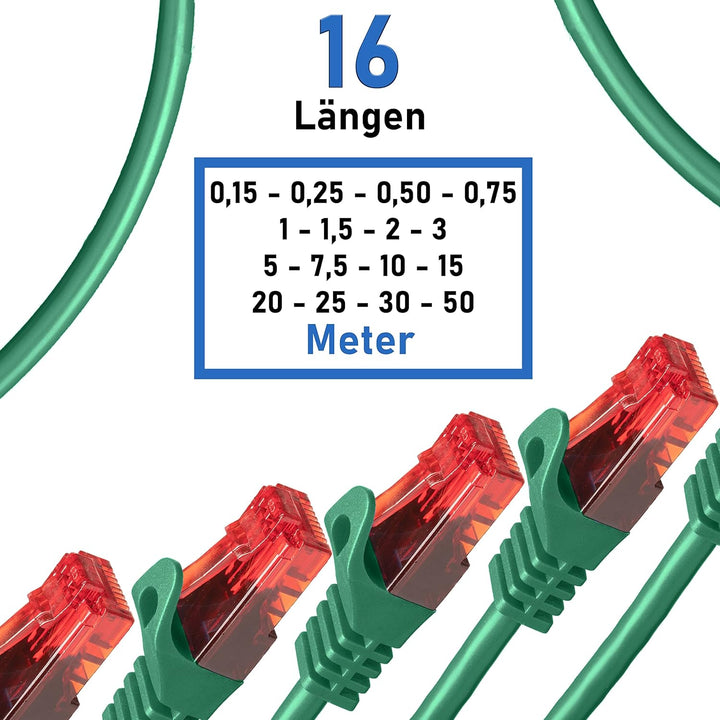 BIGtec - 10 Stück - 15m Gigabit Netzwerkkabel Patchkabel Ethernet LAN DSL Patch Kabel grün (2x RJ-45
