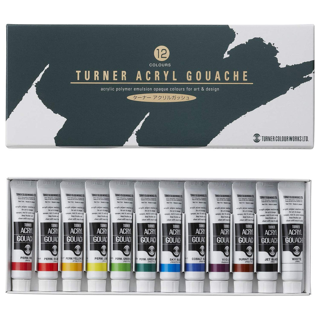 Turner color acrylic gouache 12 colors school set AG12C 11ml Schulset mit 12 Farben Einzelstück, Sch