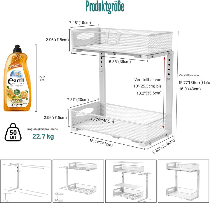 Housolution Spülschrank Organizer, 2 Etagen Metall Ausziehbares Unter Waschbecken Regal mit Schiebes