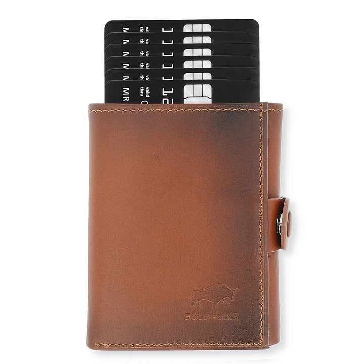 Solo Pelle NEU Slim Wallet mit Münzfach [12 Karten] Slimwallet Riva [RFID-Schutz] Kartenetui mit Mün