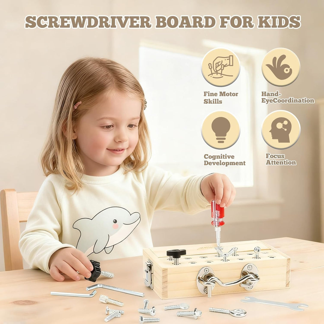 Montessori Spielzeug ab 3 4 5 Jahre, Motorikspielzeug Holzspielzeug Schraubendreher Busy Board mit S