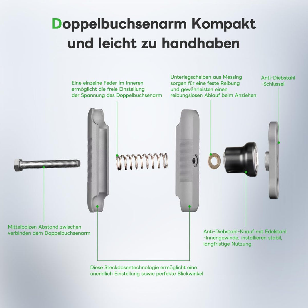 FANAUE Doppelbuchsenarm Kompatibel mit RAM Mounts 1" Ball und Motorrad Fahrrad Telefonhalter, passt
