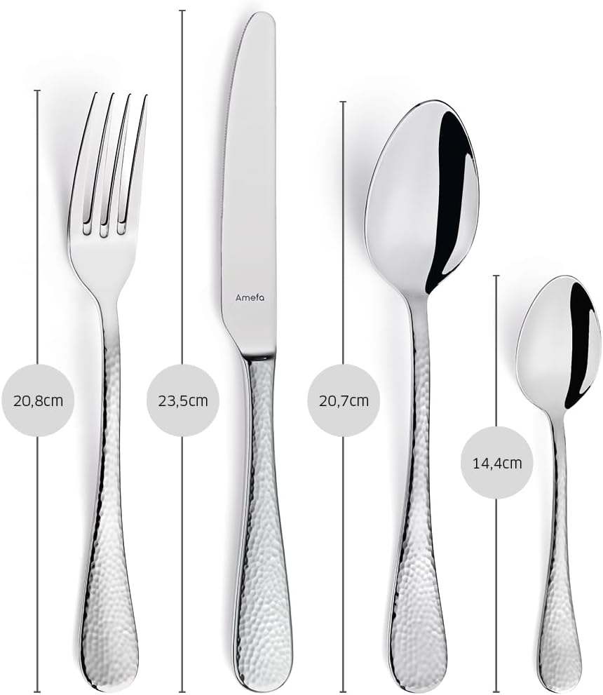 Amefa SIERRA Besteck Set 6 Personen | 24-teilig | Edelstahl 18/10 satiniert | gehämmerte Griffe | Es