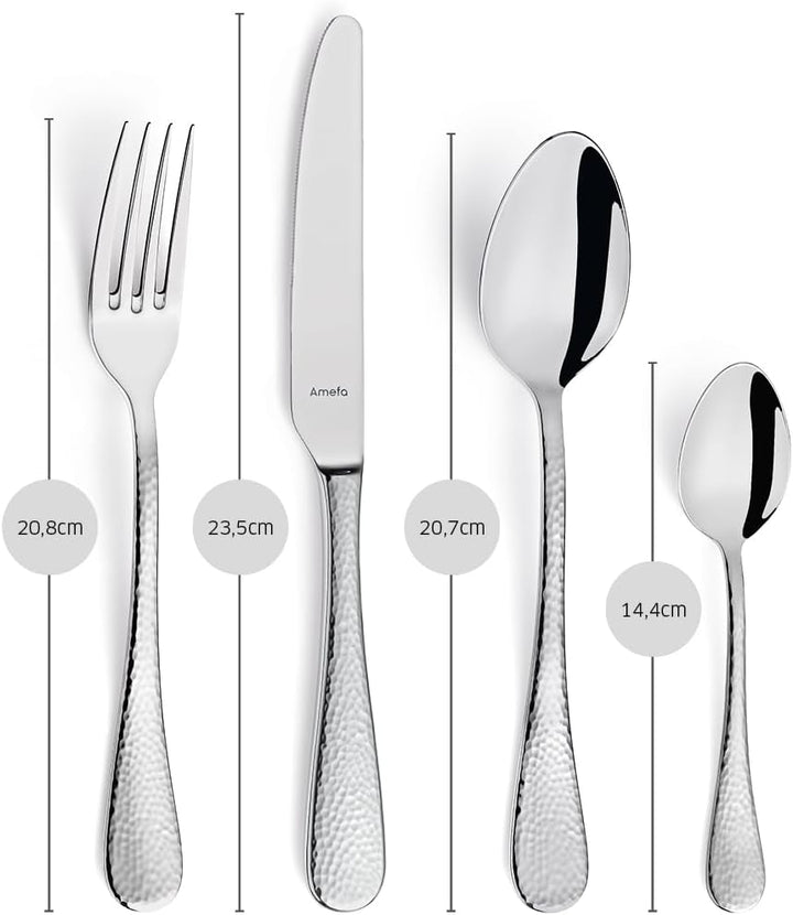 Amefa SIERRA Besteck Set 6 Personen | 24-teilig | Edelstahl 18/10 satiniert | gehämmerte Griffe | Es