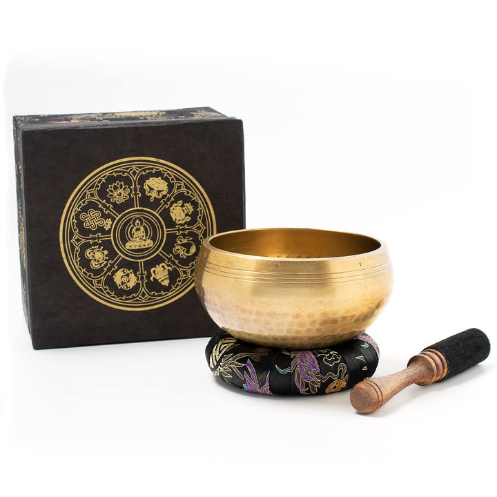 Klangschale aus Nepal in Antik-Optik I 300-350 g I für Meditation, Achtsamkeit & Yoga I Geschenk-Box