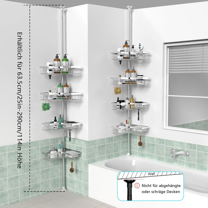 Kegii Duschablage, Teleskop Duschregal ohne Bohren, Eckregal Teleskopregal Badezimmer Organizer Edel