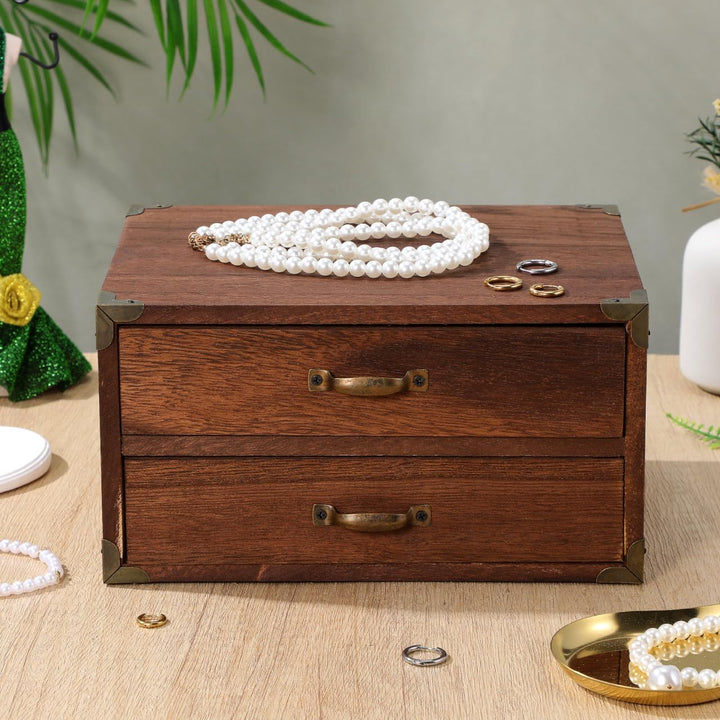 Kichvoe Holz Schubladenbox Vintage Desktop Aufbewahrungsbox Mit 2 Schubladen Für Schmuck Büro Und Zu
