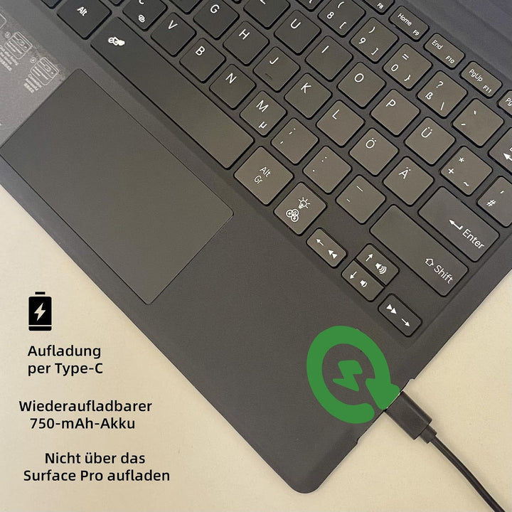 Deutsche QWERTZ Layout Tastatur für Microsoft Surface Pro 7+/7/6/5/4/3, 12.3 Zoll - Ultraflaches, Bl