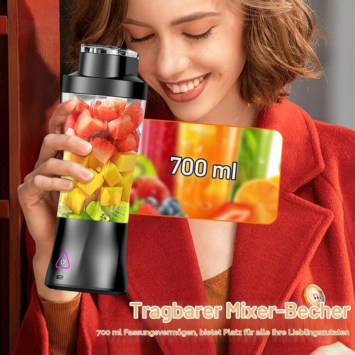 Smoothie Maker,Tragbarer Mixer/Blender 700ml,Leistungsstarker Mini Mixer To Go,6000 mAh Batterie,Por