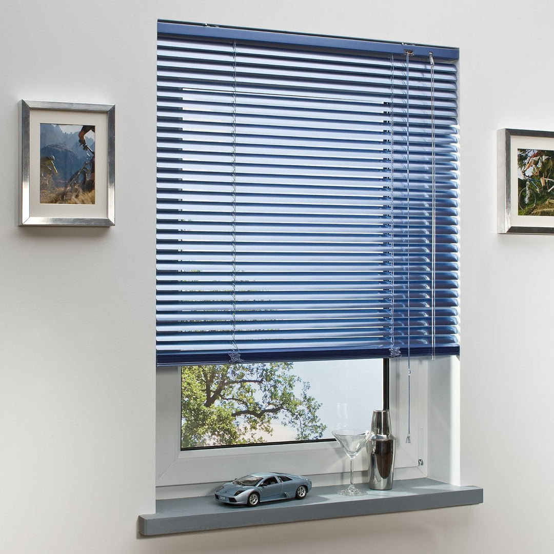 WR-Design Alu Jalousie hellblau metallic Sky - Breite 50 bis 240 cm - Höhe 130/160 / 220 cm - Tür Fe