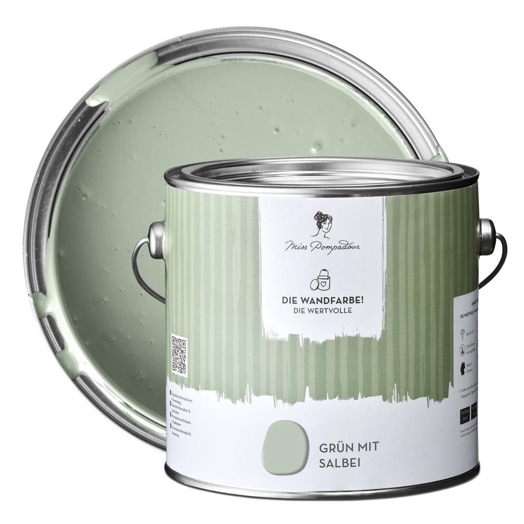 MissPompadour edelmatte Wandfarbe Grün mit Salbei 2,5L - sehr hohe Deckkraft - geruchsneutrale, spri