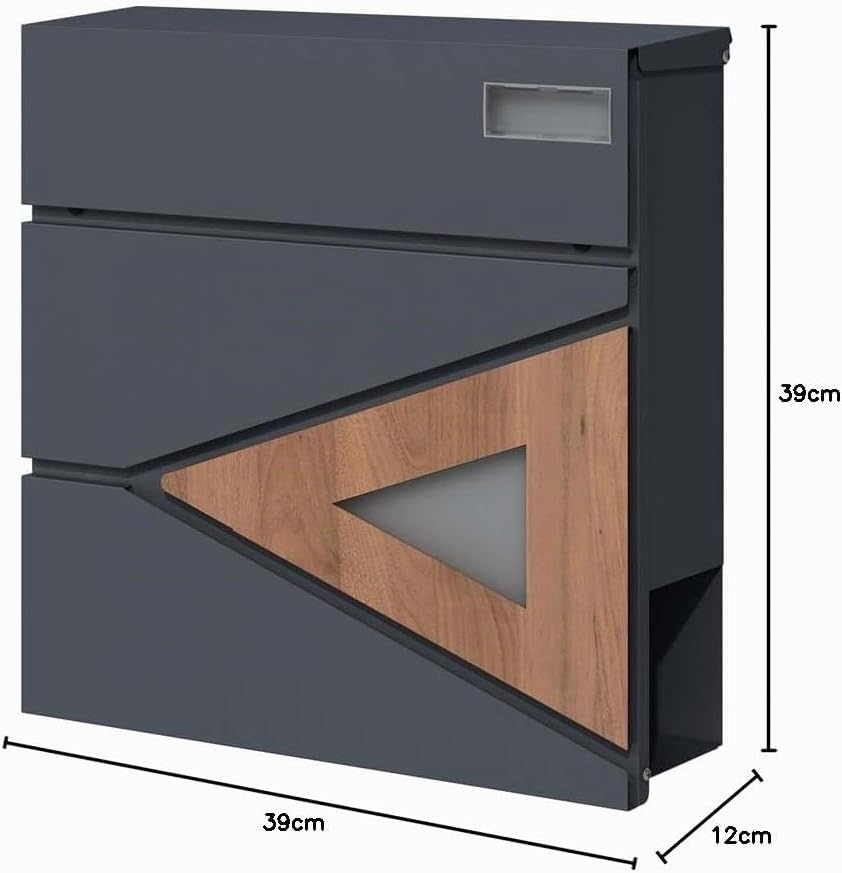 SCHARTEC Briefkasten SPB-8 anthrazit mit Holz Design und Zeitungsfach modern &amp; gross Wandbriefkasten