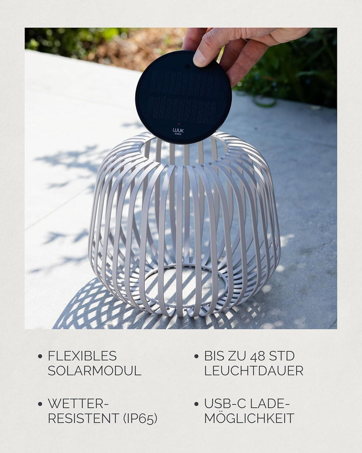 LUUK Studio Solarleuchte SOLIS in zeitlosem Design, minimalistische Beleuchtung für Garten Balkon un
