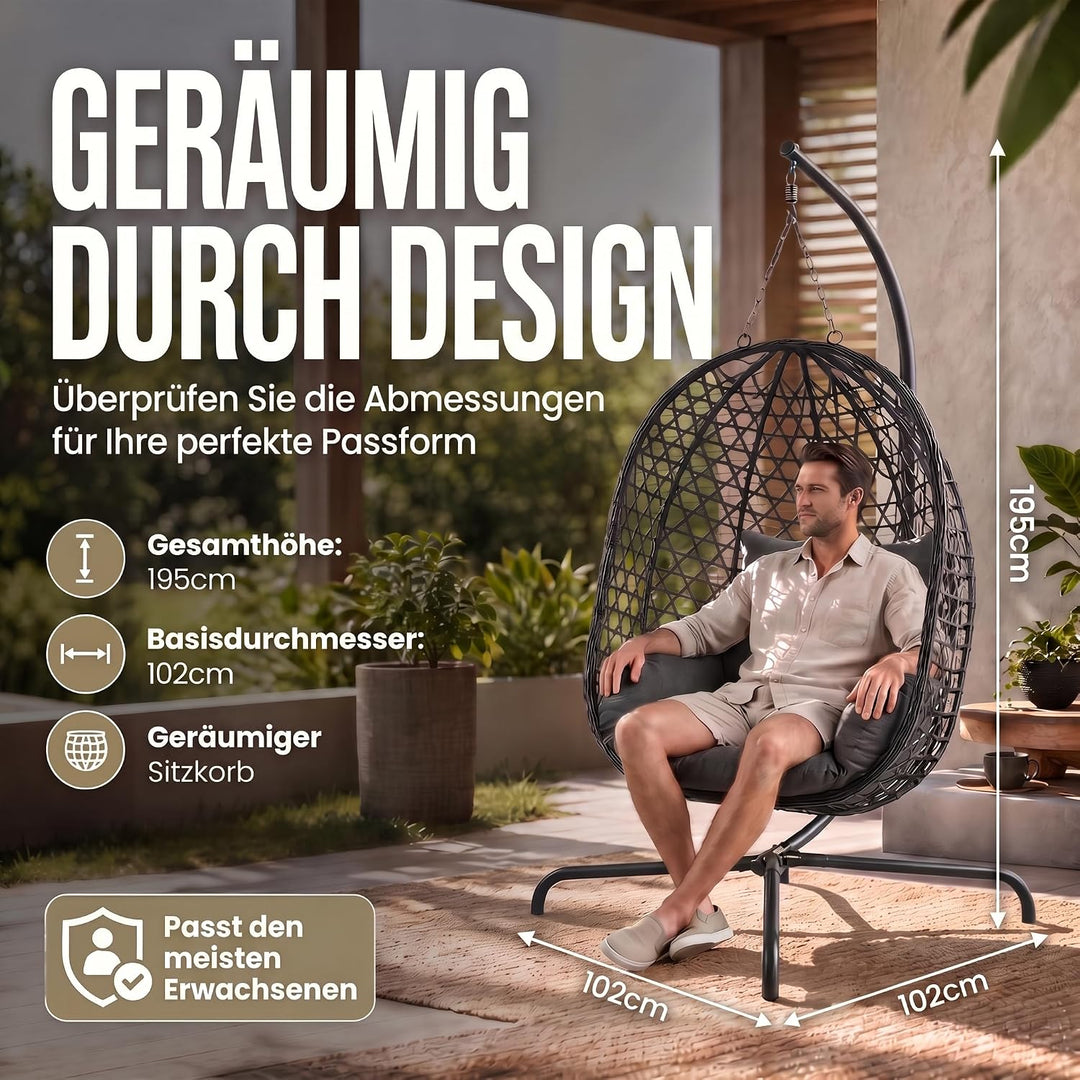 Hängesessel mit Gestell; Hängekorb Sessel; Schwebeliege Rattan Outdoor & Indoor Relax-Stuhl; Egg Sch