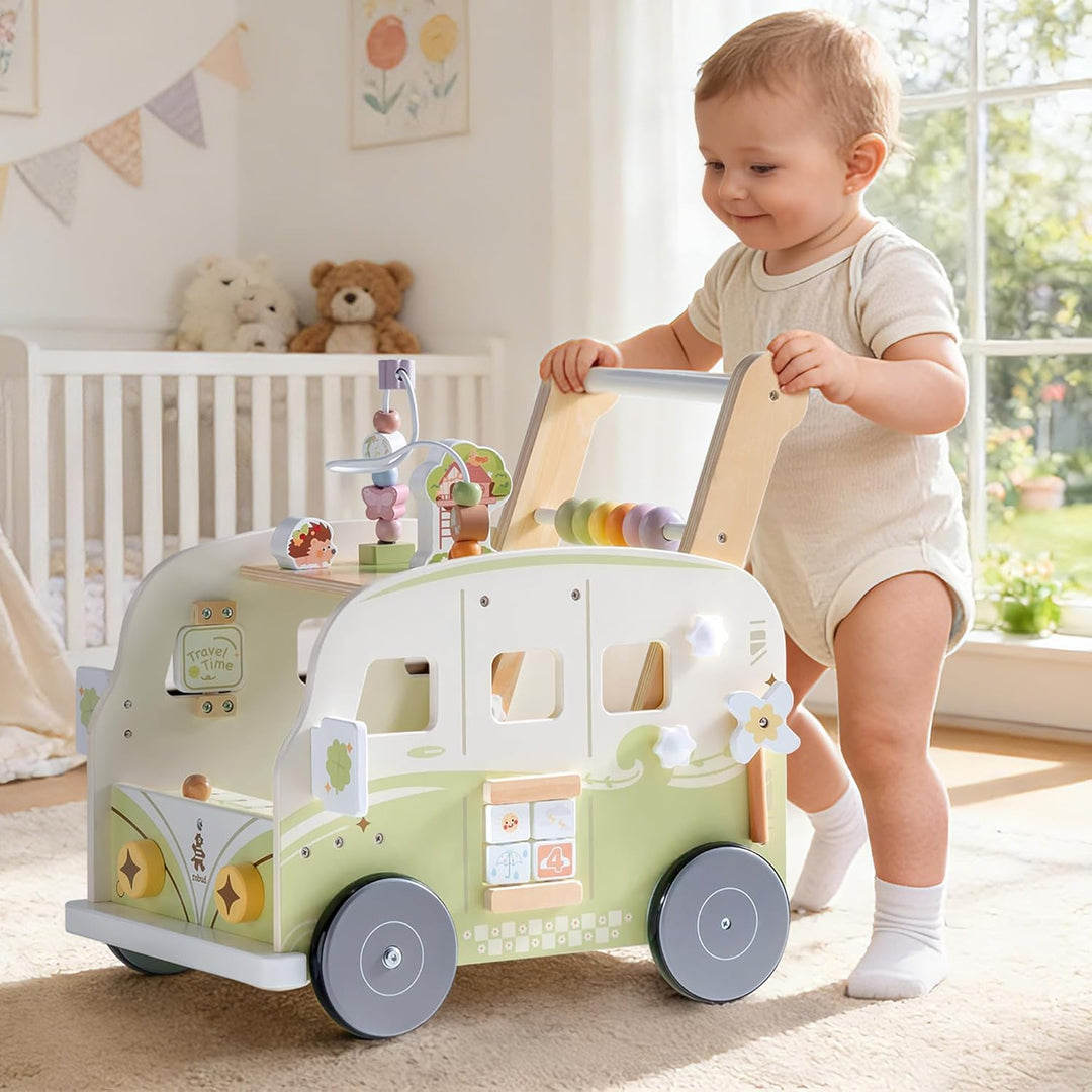 ROBUD Lauflernwagen Holz, Einstellbare Geschwindigkeit & Höhe Lauflernhilfe Baby Gehhilfe für Kleink