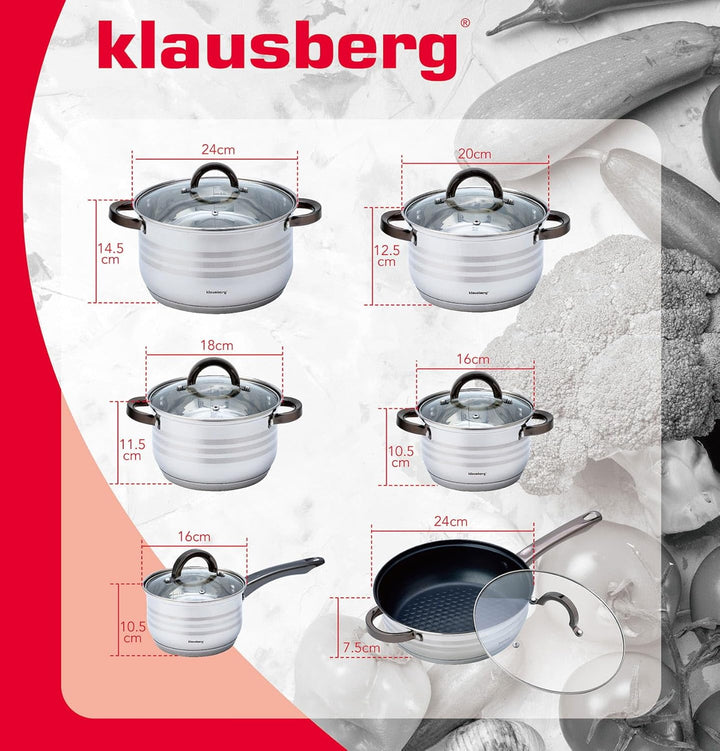 12-teilig Topfset mit Glasdeckel Topfe Induktion KLAUSBERG KB-7702
