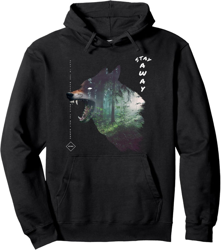 Stay Away | Coole Wolf Silhouette Umriss Wald Grafik Pullover Hoodie