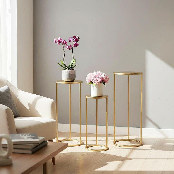 DanDiBo Blumenhocker Metall Gold Rund Blumenständer Beistelltisch 96510 3er Set Blumensäule Modern P