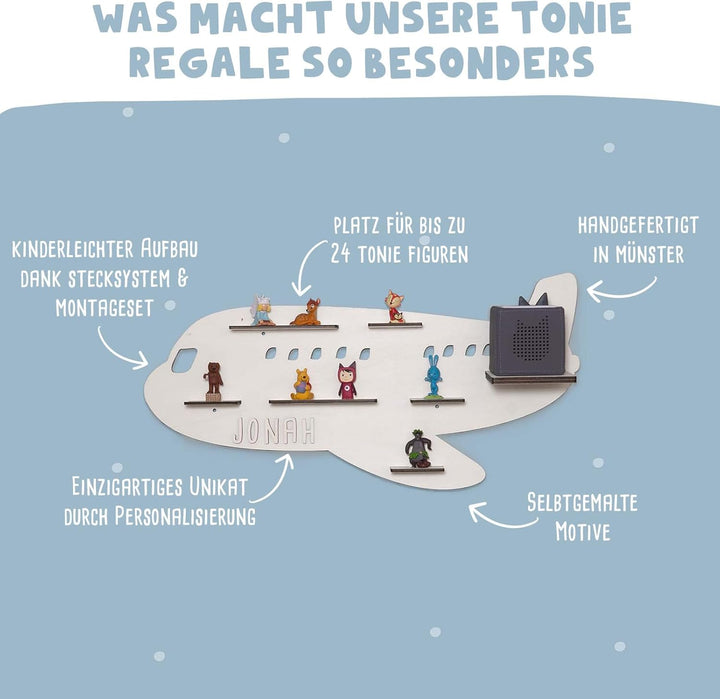 hellomini Personalisiertes Tonie Regal Jungen - Toniebox Regal mit Wunschnamen fürs Kinderzimmer - R
