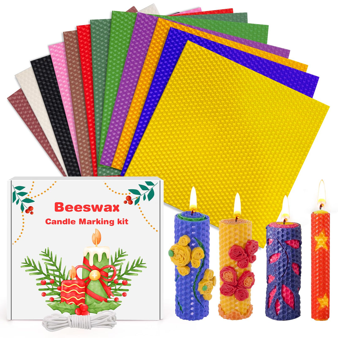 KIYTARBOO Bienenwachsplatten Set, 12 Stück Bienenwachskerzen Selber Machen Set 20x20 cm, DIY Kerzen
