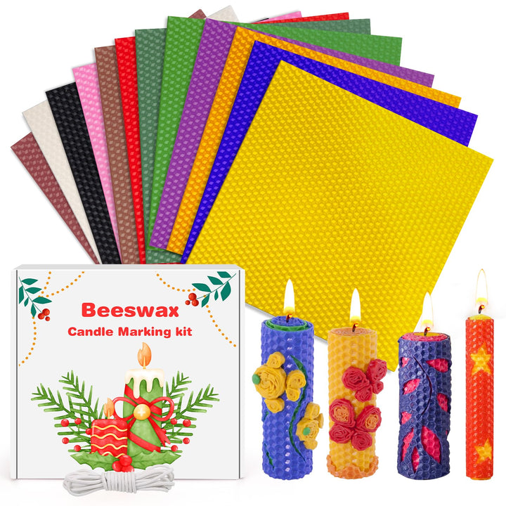 KIYTARBOO Bienenwachsplatten Set, 12 Stück Bienenwachskerzen Selber Machen Set 20x20 cm, DIY Kerzen