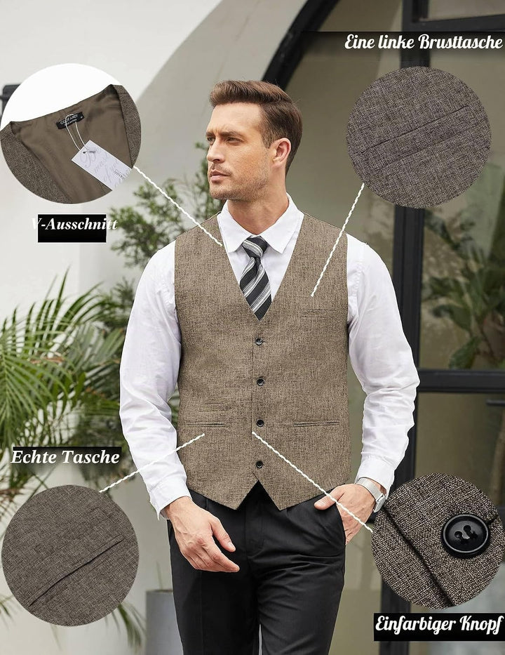 COOFANDY Herren Weste Casual Anzug Weste V-Ausschnitt Formale Business Party Hochzeit Trachtenweste