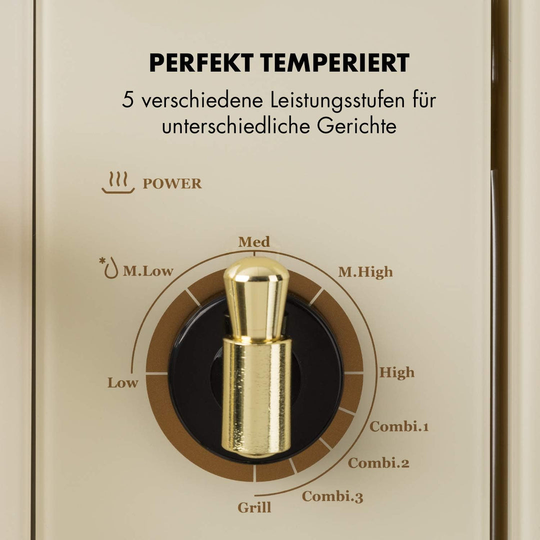 Klarstein Victoria 20 Einbau-Mikrowelle - Retro, 20 L, 800 W Mikrowellen-/1000 W Grillleistung, 3 Ko