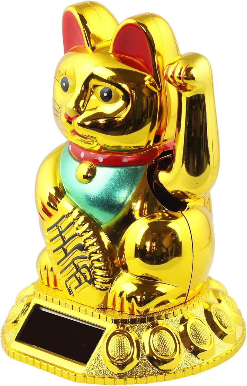 Freak Scene Glückskatze - Maneki-Neko - Winkekatze Solar - runder Sockel - 10,5 cm - Gold