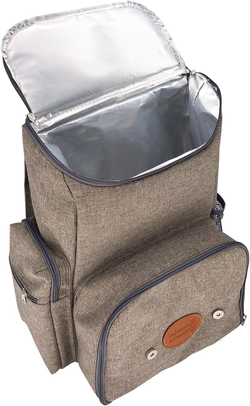 Les Jardins de la Comtesse - Picknick-Rucksack für 4 Personen – Braun – komplett mit Kühlfach – robu