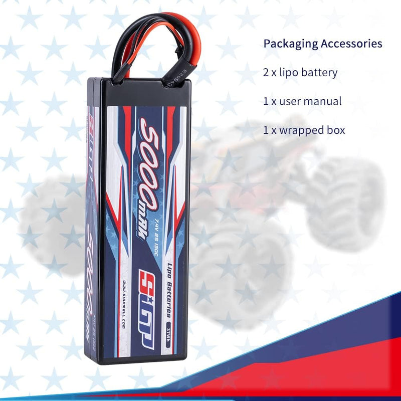 SIGP 2S 7.4V Lipo Battery 5000mAh 130C Hard Case with Deans T Plug for RC Car Truck Boat Vehicles Ta