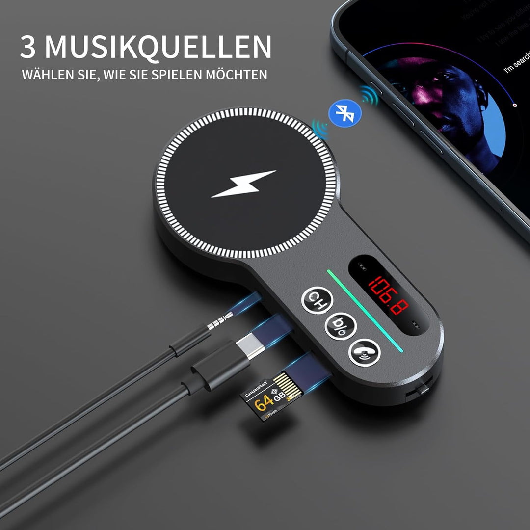 Bluetooth FM Transmitter MagSafe car Mount,Magift Bluetooth Car Adapter für Auto Radio, Freisprechen