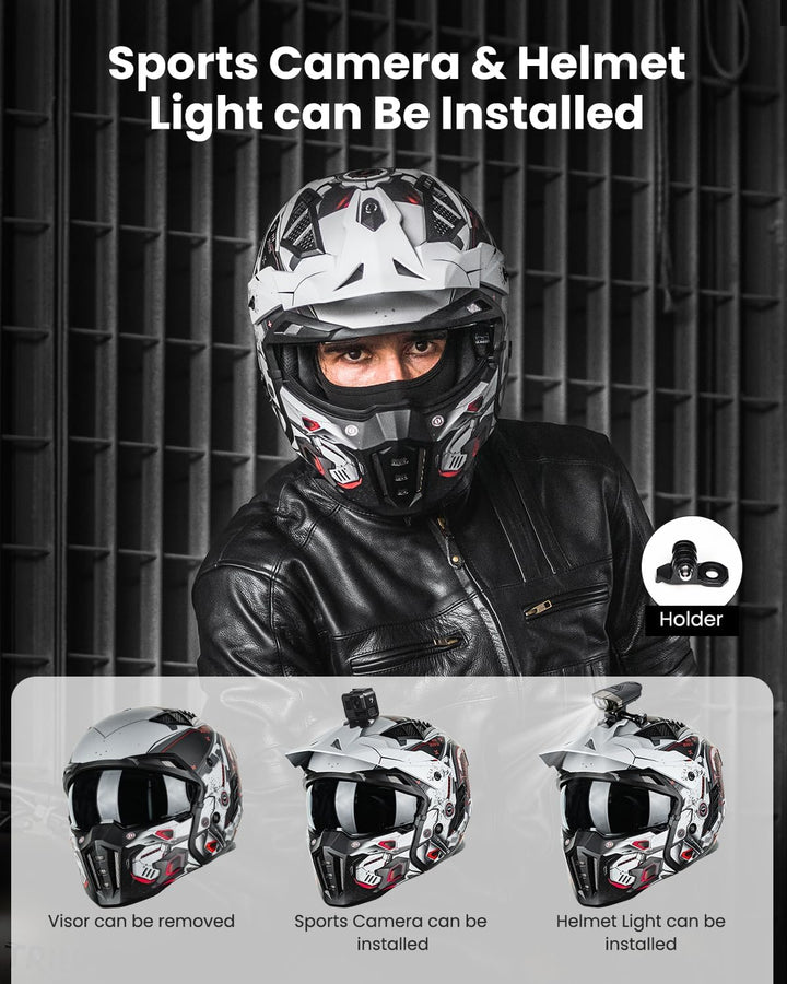 ILM Helm Motorrad Motocross Herren Damen Vintage Retro mit Visier ECE Model Z302,SciFiRot,2XL XXL Sc