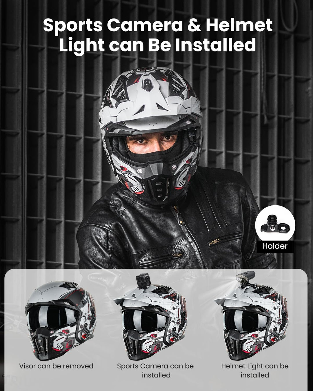 ILM Helm Motorrad Motocross Herren Damen Vintage Retro mit Visier ECE Model Z302,SciFiRot,S S SciFiR