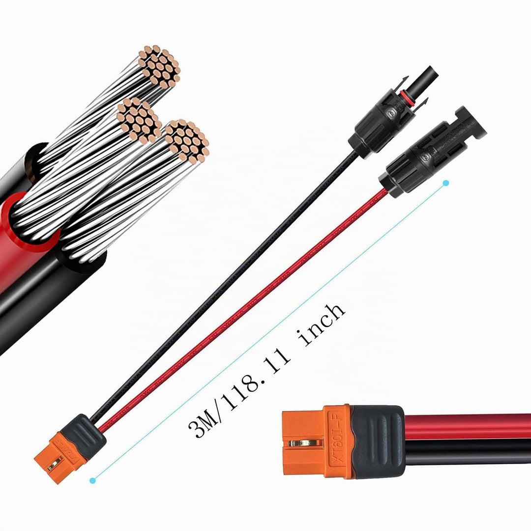 ZkeeShop Solarladekabel Solarstecker auf XT60i Adapter Stecker Anschluss Solarpanel 12AWG XT60i-F Ka