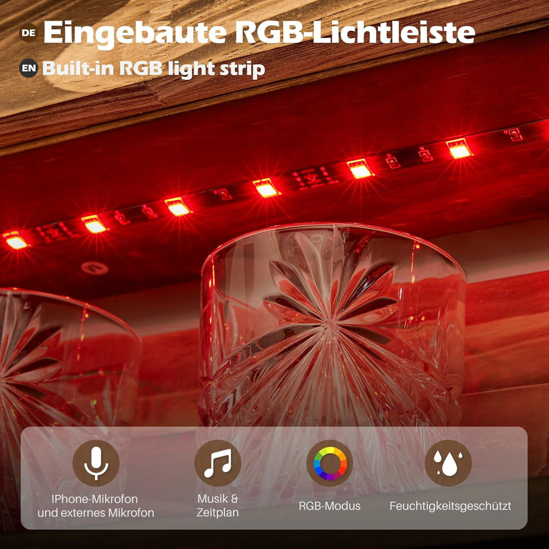 Yorbay Weinregal Mit LED-Licht Palette beflammt Holz, Wandbar mit 4 Getränkespender Wand Flaschenhal