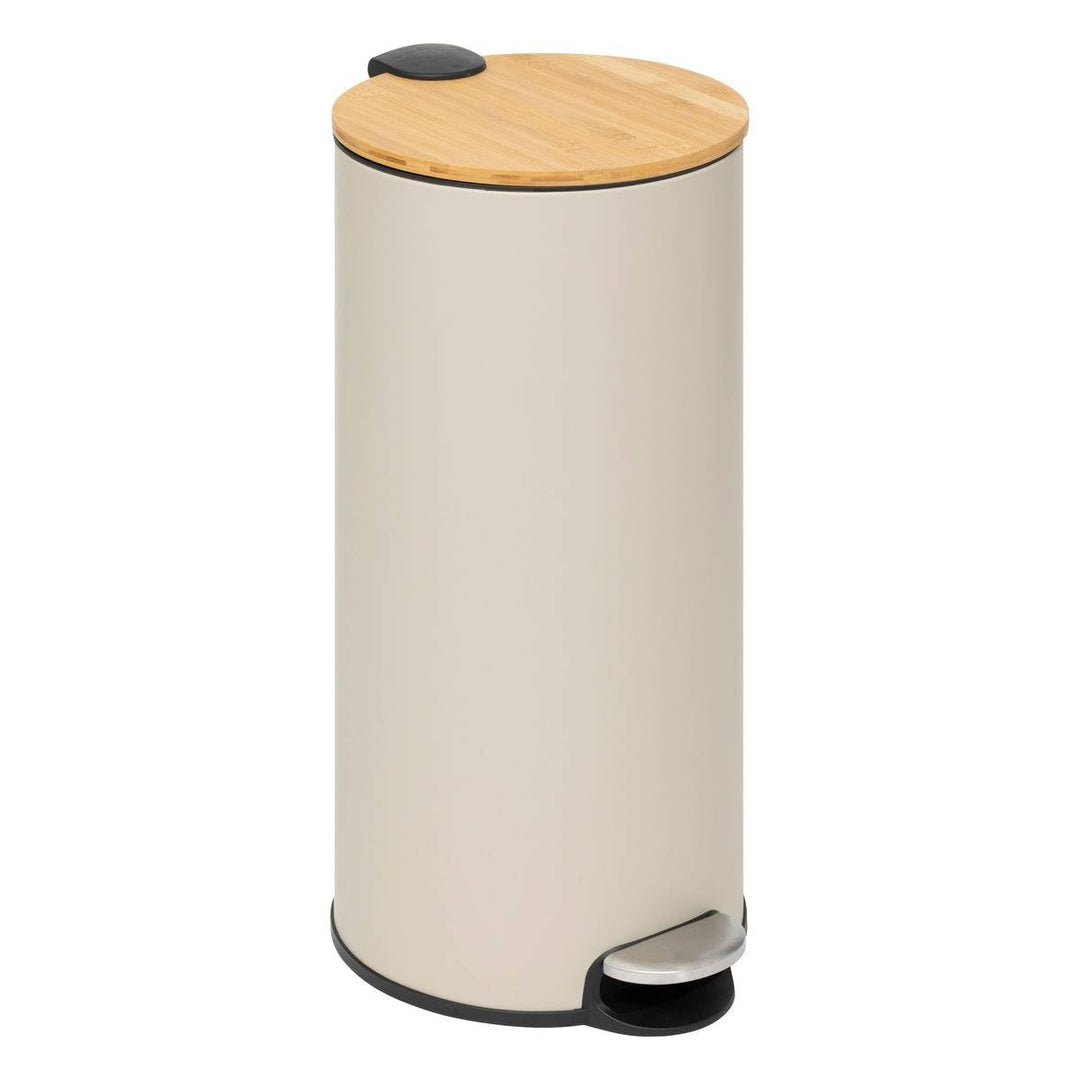 5five – Moderner Treteimer in Beige – 30 l – Bambusdeckel, herausnehmbarer Eimer – Für Zuhause, Wasc