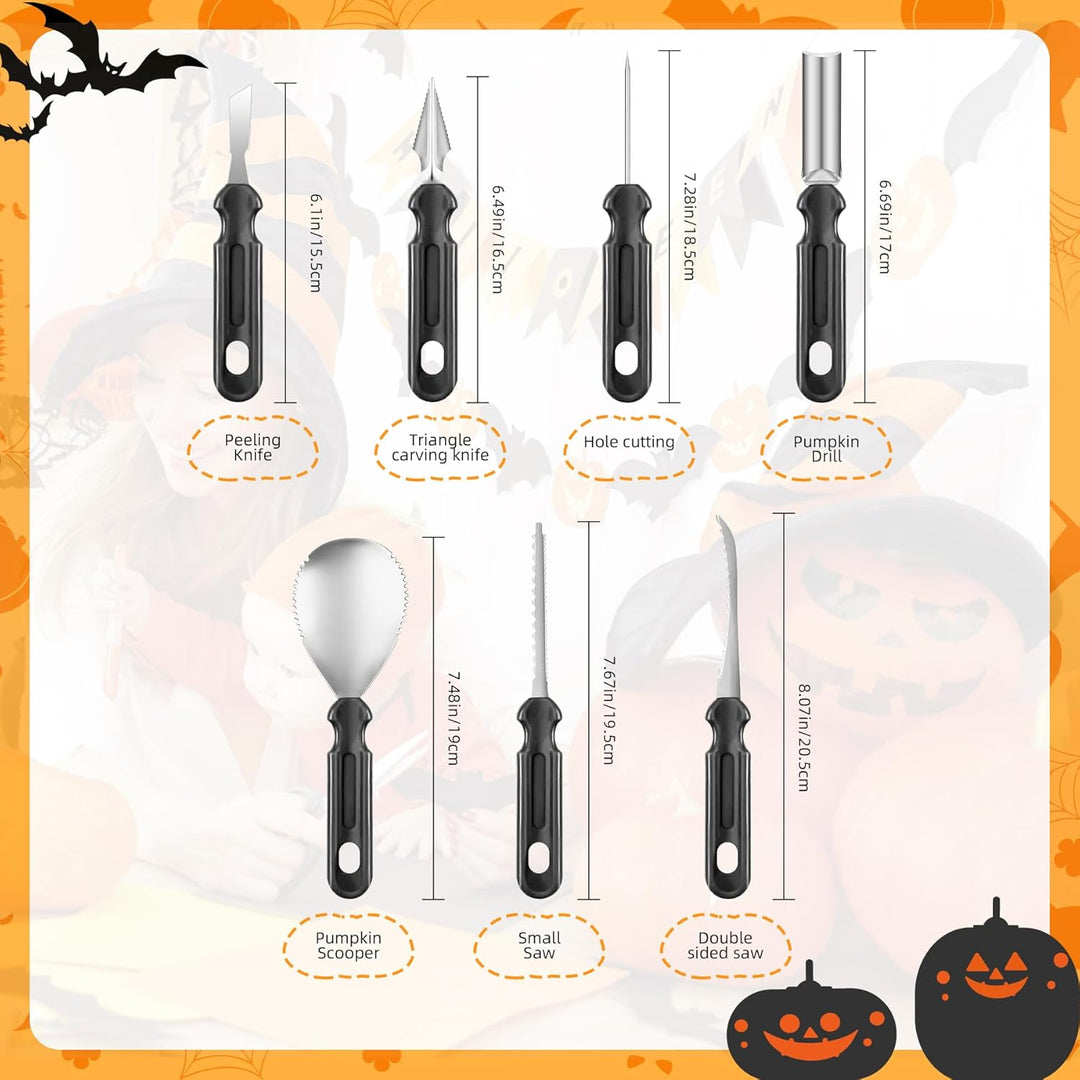 Halloween Kürbis Schnitzset - 7 Stück Kürbis Schnitzmesser Set Professionelle Schnitzwerkzeug Kürbis