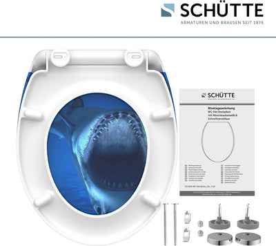 SCHÜTTE WC-Sitz Duroplast SHARK, Toilettensitz mit Absenkautomatik und Schnellverschluss für die ein