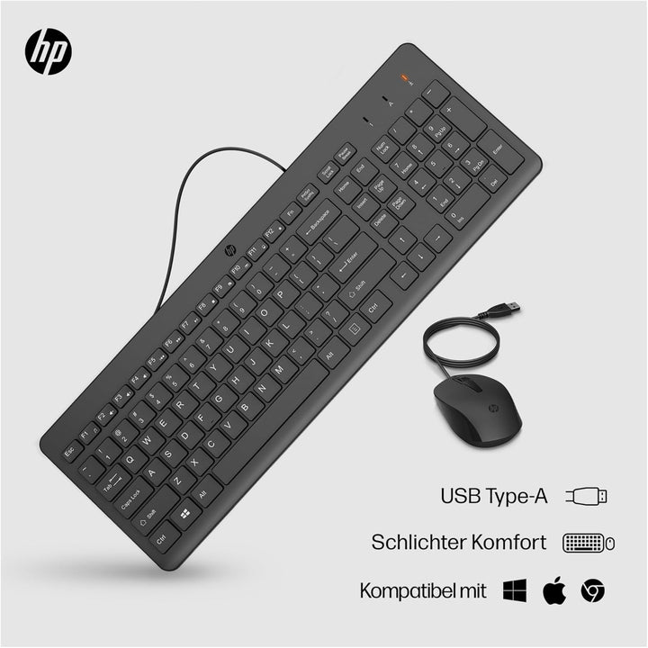 HP 150 Kabelgebundene Maus und Tastatur Combo 1600 DPI, ergonomisch gestaltet und leise Leistung, F1