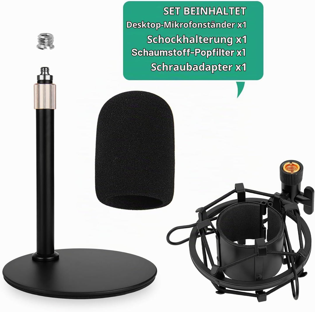 Rigych AT2020 Tisch Mikrofonständer, Einstellbare Mikrofonhalter Mit Mikrofon Spinne, Pop Filter Win