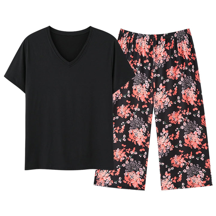 Generisch Rentier Schlafanzug Damen Top Capri Hosen Nachtwäsche Plus Pyjama Mit Knopfleiste Schwarz