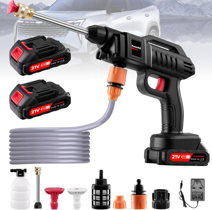 Akku Hochdruckreiniger, 21V 60Bar Mobile Akku-hochdruckreinige𝗿, Hochdruckreiniger mit 2 akkus, 3-in